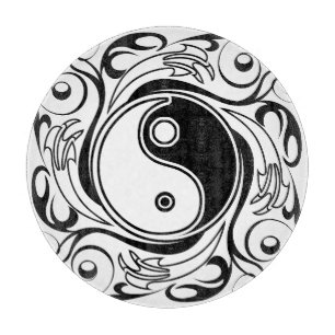 Tabla De Cortar Símbolo Yin & Yang estilo Tatuaje blanco y negro
