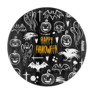 Tabla De Cortar Símbolos de Halloween dibujados a mano, colección