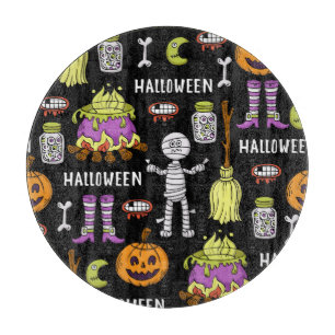 Tabla De Cortar Símbolos de Halloween, tema vintage sin fisuras