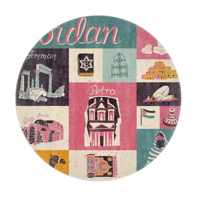 Tabla De Cortar Símbolos retro de la cultura jordana ilustrados (Anverso)