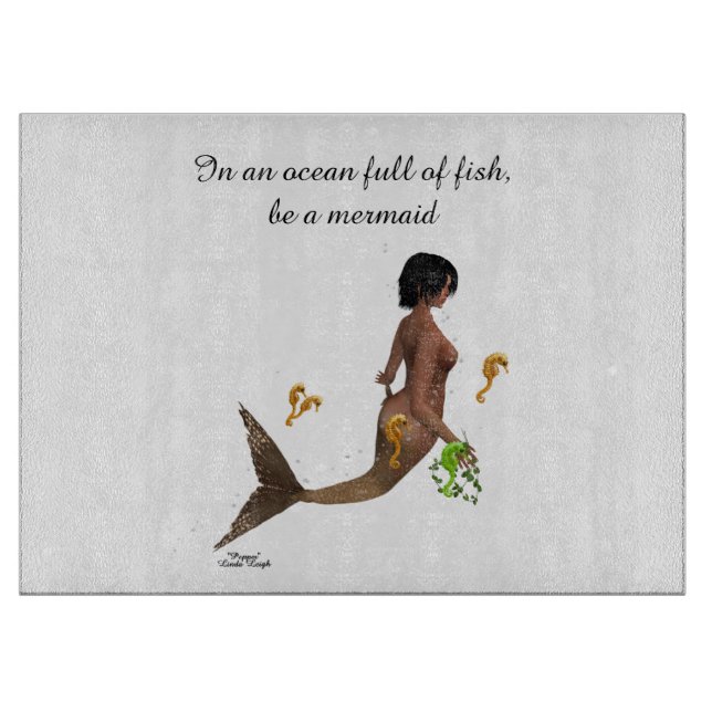 Tabla De Cortar Sirena Cuidada Con Caballos De Mar (Anverso)