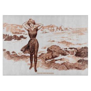 Tabla De Cortar Sirena de playa Gibson Girl vintage Belleza de bañ