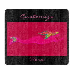 Tabla De Cortar sirena rosa de natación roja/negra