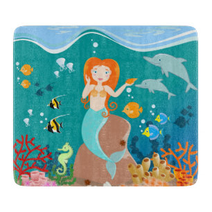 Tabla De Cortar Sirena y delfines en la fiesta de cumpleaños del m