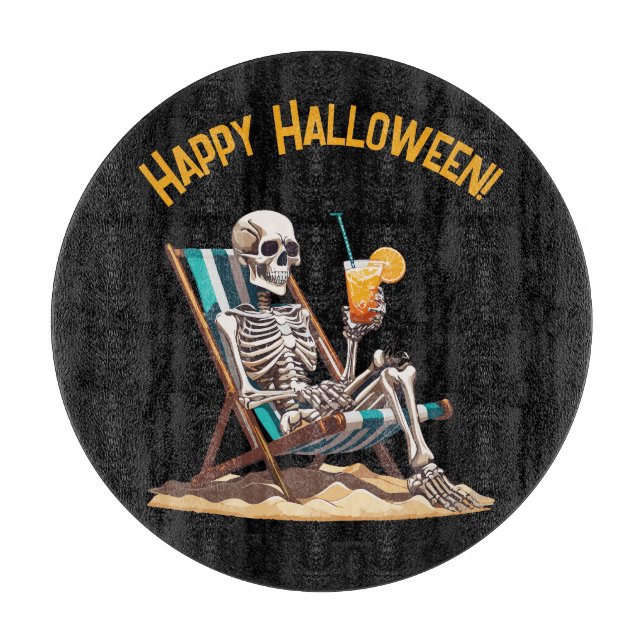 Tabla De Cortar Skeleton Beach Lounging Halloween (Anverso)