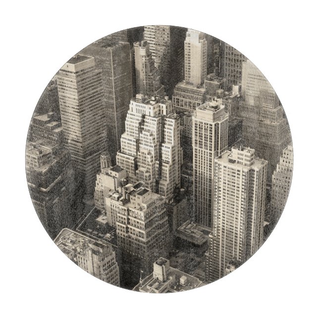 Tabla De Cortar Skyline de Manhattan, aéreo blanco y negro. (Anverso)