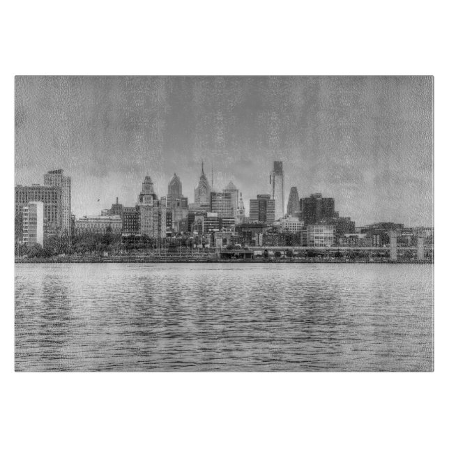 Tabla De Cortar Skyline Filadelfia en blanco y negro (Anverso)