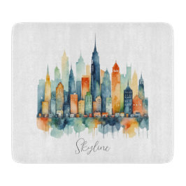 Tabla De Cortar Skyline Urban Cityscape Watercolor City Kitchen