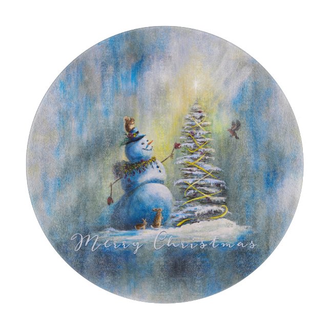 Tabla De Cortar Snowman 12" Round (Anverso)