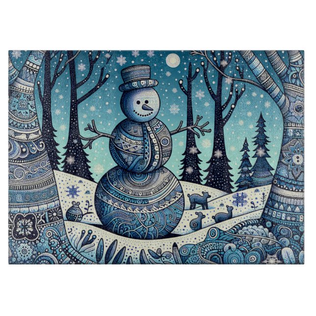 Tabla De Cortar Snowman Gond Panting (Anverso)