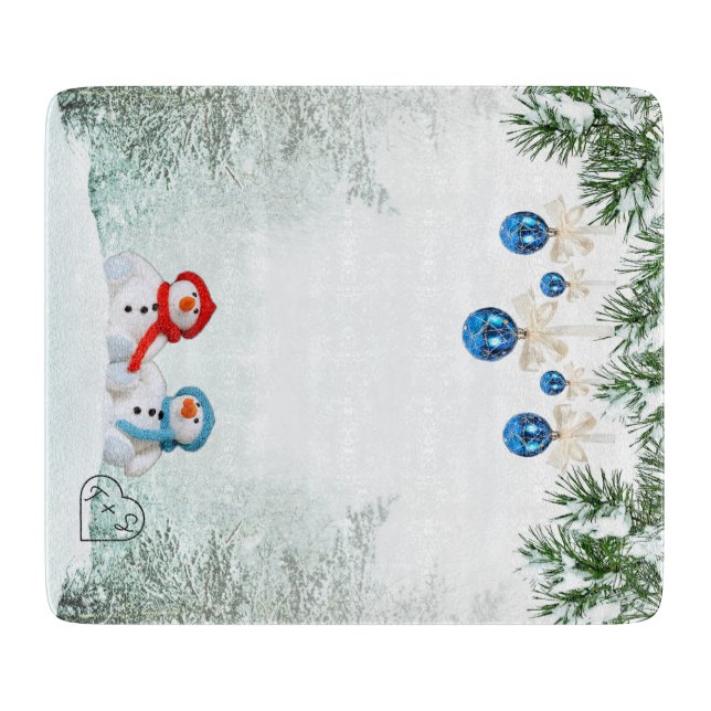 Tabla De Cortar Snowman Scene Personalizado Cutting Board (Anverso)