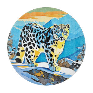 Tabla De Cortar Snowowy Mountain Leopard Stance Design