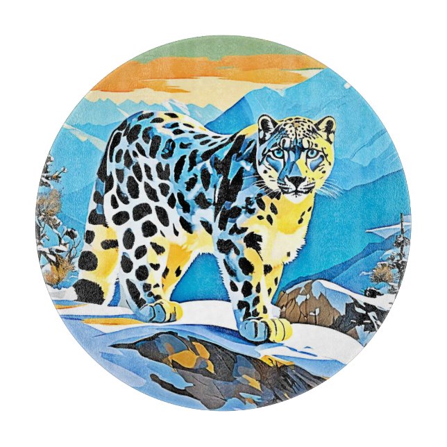 Tabla De Cortar Snowowy Mountain Leopard Stance Design (Anverso)