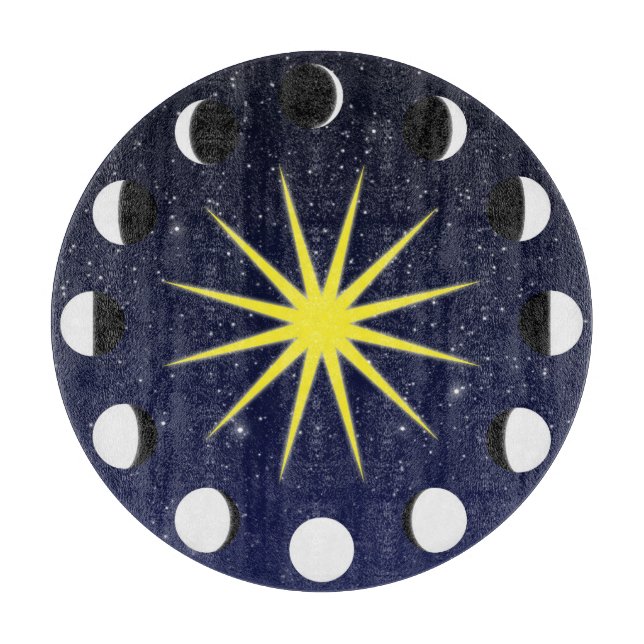 Tabla De Cortar Sol, fases lunares y estrellas (Anverso)