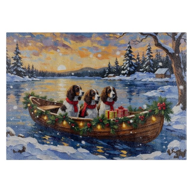 Tabla De Cortar Spaniel de Springer Navidad Barco Fiesta (Anverso)