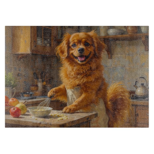 Tabla De Cortar Spaniel Tibetano Cocinando en la Cocina (Anverso)