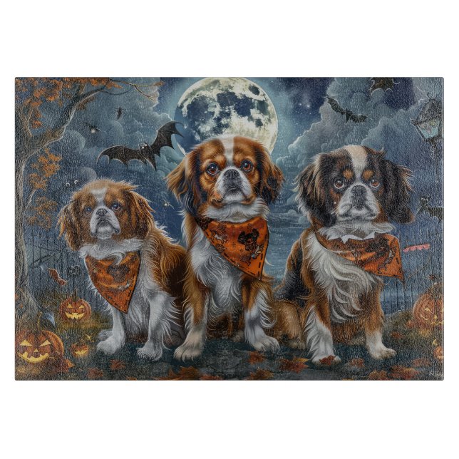 Tabla De Cortar Spaniel Tibetano Halloween Espeluznante  (Anverso)