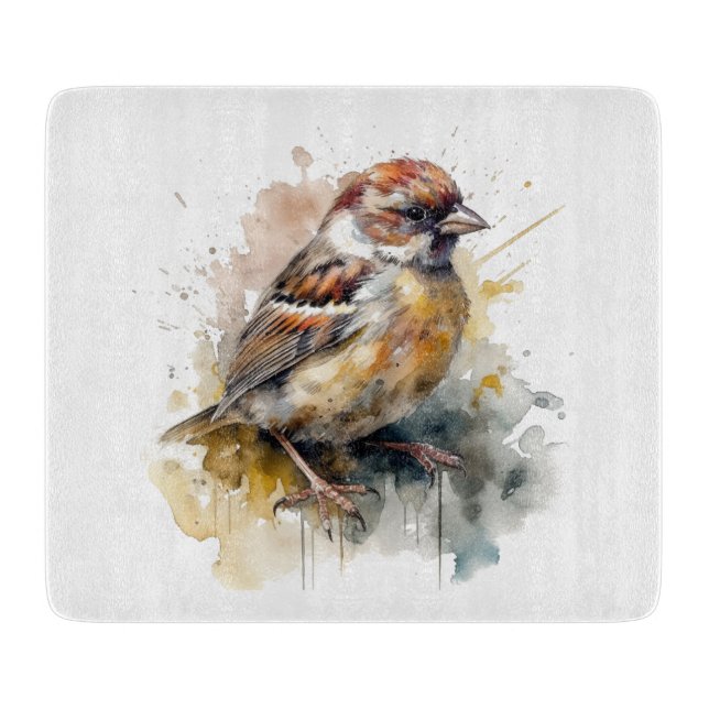 Tabla De Cortar Sparrow de acuarela rusa (Anverso)