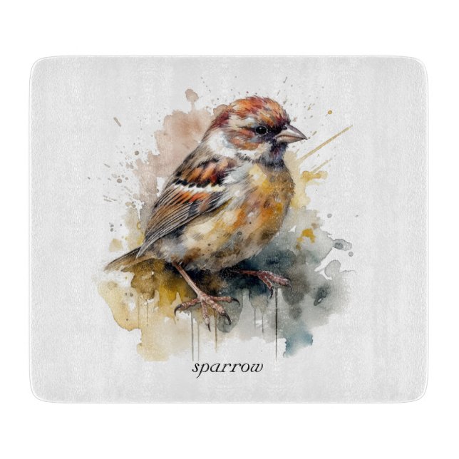 Tabla De Cortar Sparrow de acuarela rusa, personalizado (Anverso)