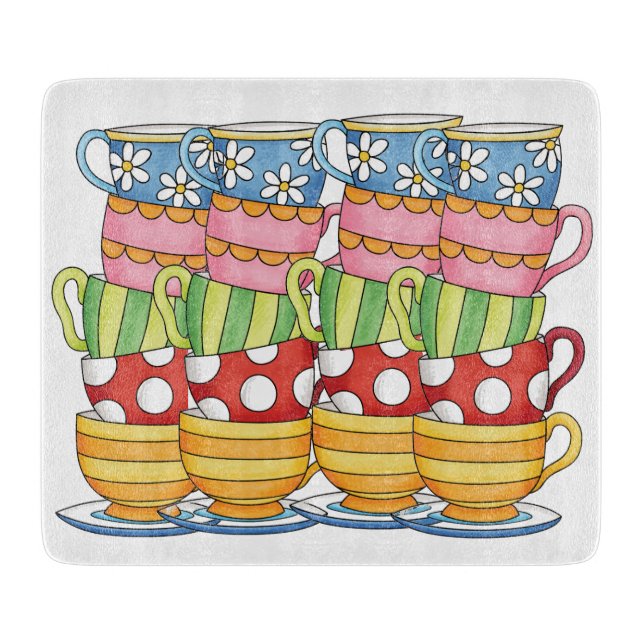 Tabla De Cortar Stacked Teacups Teatime Illustration (Anverso)