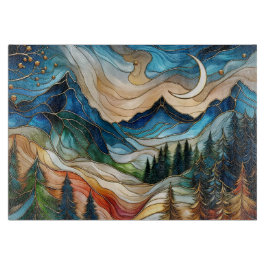Tabla De Cortar Stained Glass Style Mountain Cutting Board