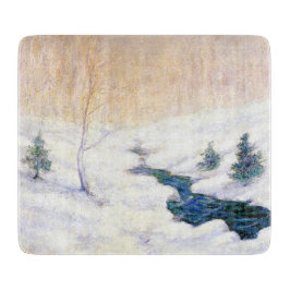 Tabla De Cortar Stream en un paisaje invernal de nieve (arte Navid