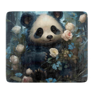 Tabla De Cortar Suave oso panda entre Rosas de la selva
