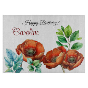 Tabla De Cortar Sublime acuarela Negrita Poppies rojos