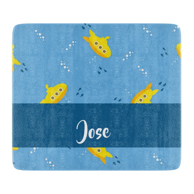 Tabla De Cortar Submarino amarillo y pescado azul (Anverso)