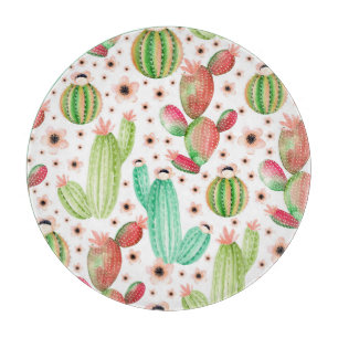 Tabla De Cortar Suculentas acuarela, patrón sin fisuras de cactus.