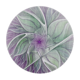 Tabla De Cortar Sueño de flores, abstracto arte fractal verde púrp