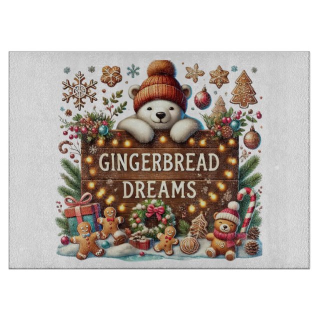 Tabla De Cortar Sueños Cute Polar Bear Gingerbread (Anverso)