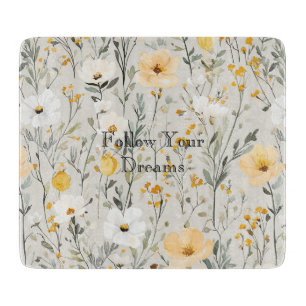 Tabla De Cortar Sueños de Flores Blancas Amarillas Bonitas