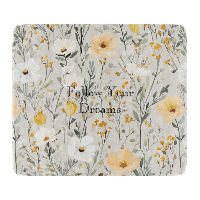 Tabla De Cortar Sueños de Flores Blancas Amarillas Bonitas (Anverso)