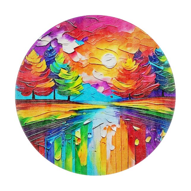 Tabla De Cortar Sueños del Atardecer en el Bosque Arcoíris (Anverso)