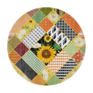 Tabla De Cortar Sunflowers Chamomile, Patchwork Watercolor.