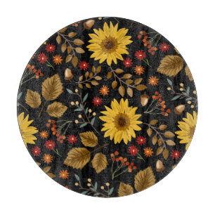 Tabla De Cortar Sunflowers de otoño: fondo negro de arce