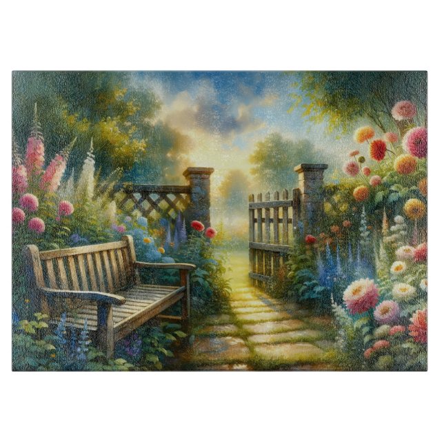 Tabla De Cortar Sunlit Garden Pathway Gate Scene (Anverso)