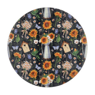 Tabla De Cortar Sunny Rustic Watercolor Sunflowers Pattern