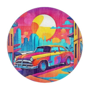 Tabla De Cortar Sunset Classic Car Cityscape