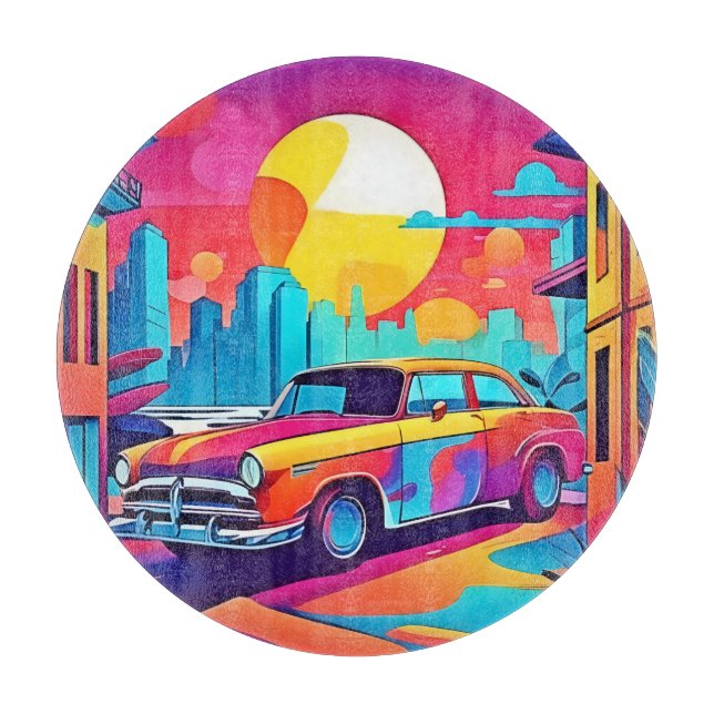 Tabla De Cortar Sunset Classic Car Cityscape (Anverso)