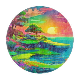 Tabla De Cortar Sunset Cliff Paradise Art