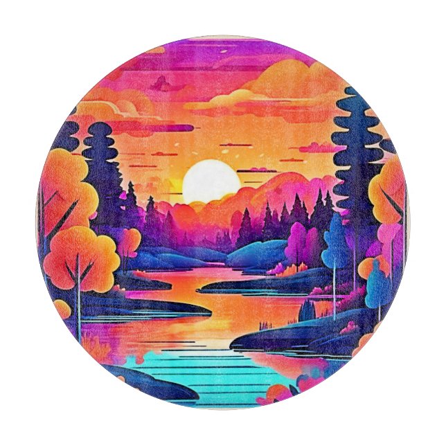 Tabla De Cortar Sunset Lake Fantasy Art (Anverso)