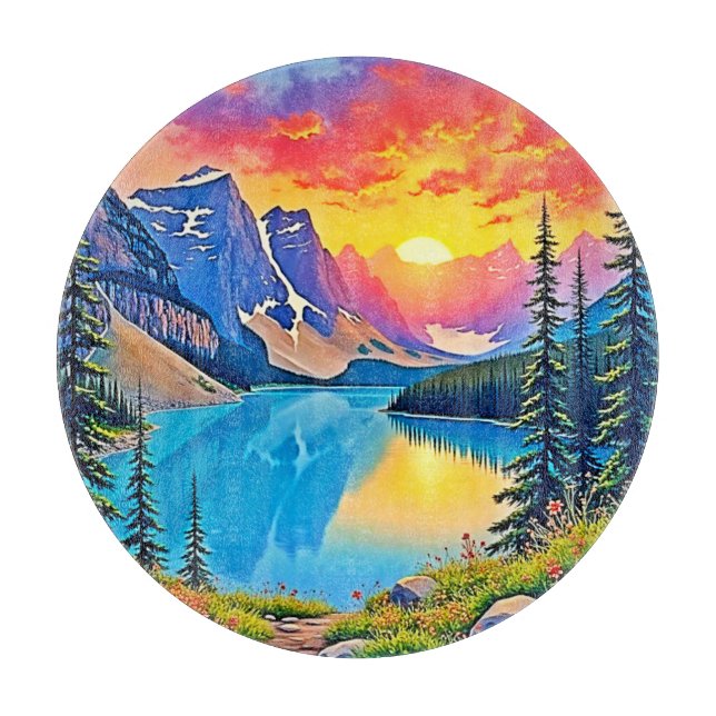 Tabla De Cortar Sunset Mountain Lake Majesty Art (Anverso)