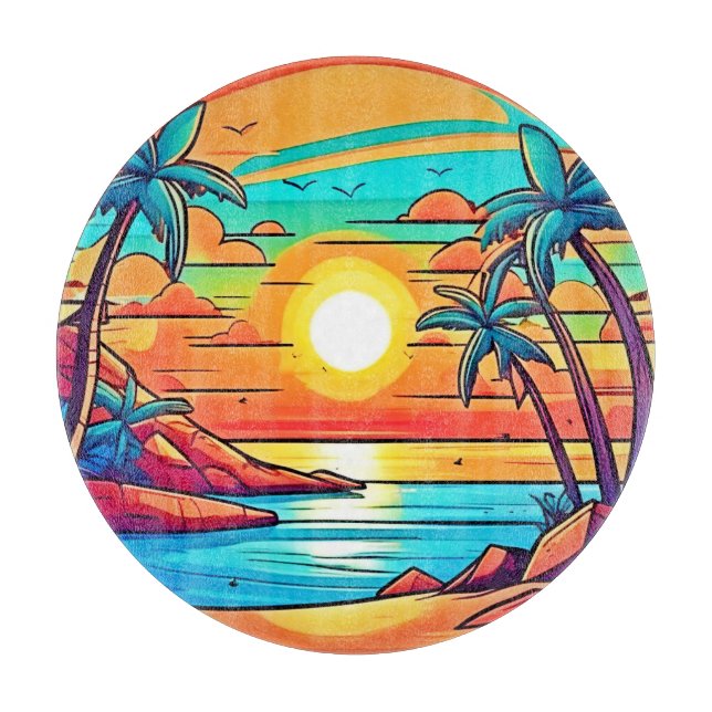 Tabla De Cortar Sunset tropical: Costa Viviente (Anverso)