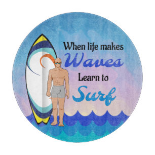 Tabla De Cortar Surfboard Ocean Waves Blue Motivation Cita