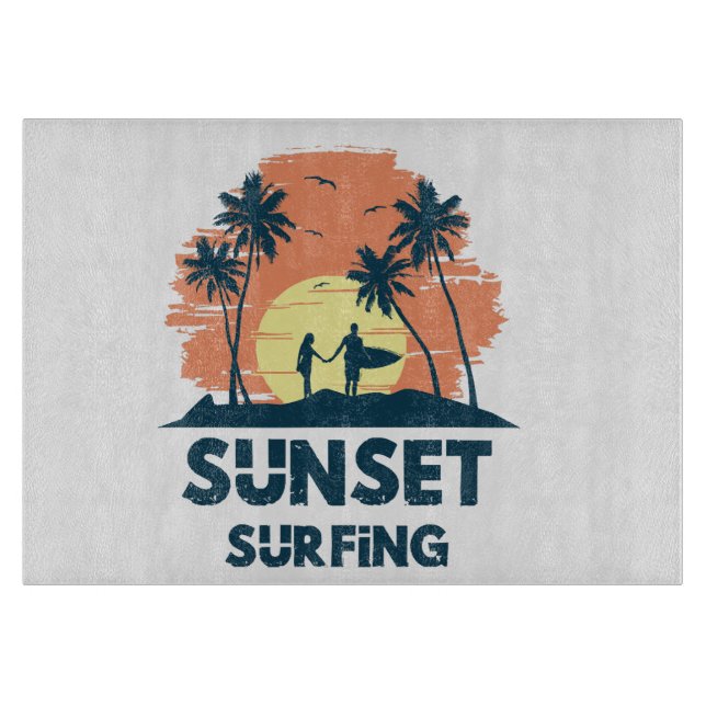 Tabla De Cortar Surfing - Surfing al atardecer  (Anverso)