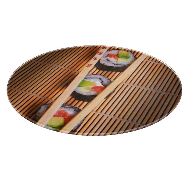 Tabla De Cortar Sushi y palillos de madera (Borde)