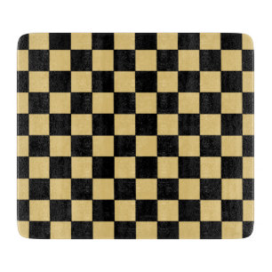 Tabla De Cortar tablero de ajedrez negro y dorado