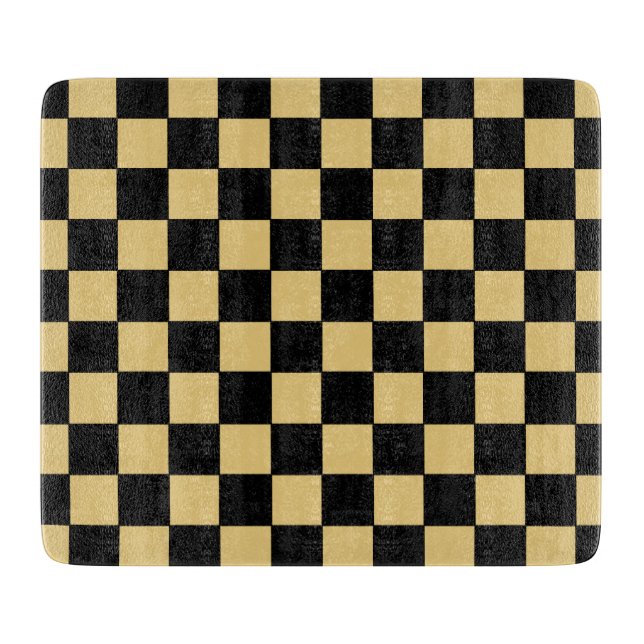 Tabla De Cortar tablero de ajedrez negro y dorado (Anverso)